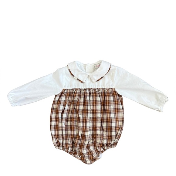 Sophia & Lucas Plaid Long Sleeve Bubble Romper 3M - Picture 1 of 6